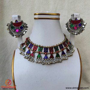 Antique Afghan handmade stylish jewelry-Tribal choker set